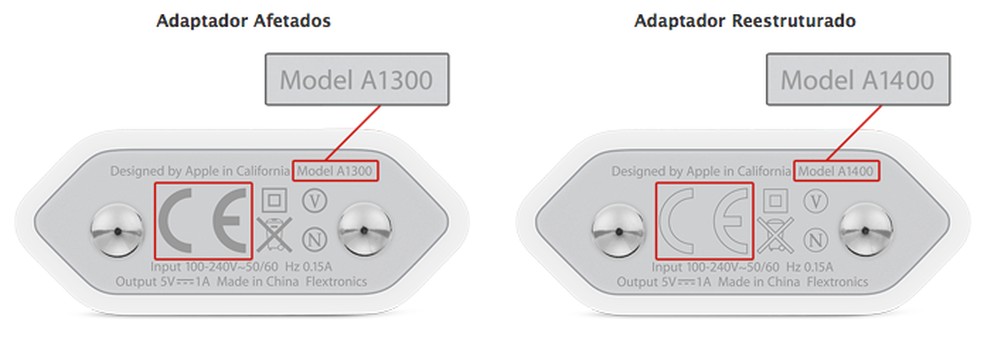 Carregador defeituoso e o novo modelo (Foto: Divulgação/Apple) — Foto: TechTudo
