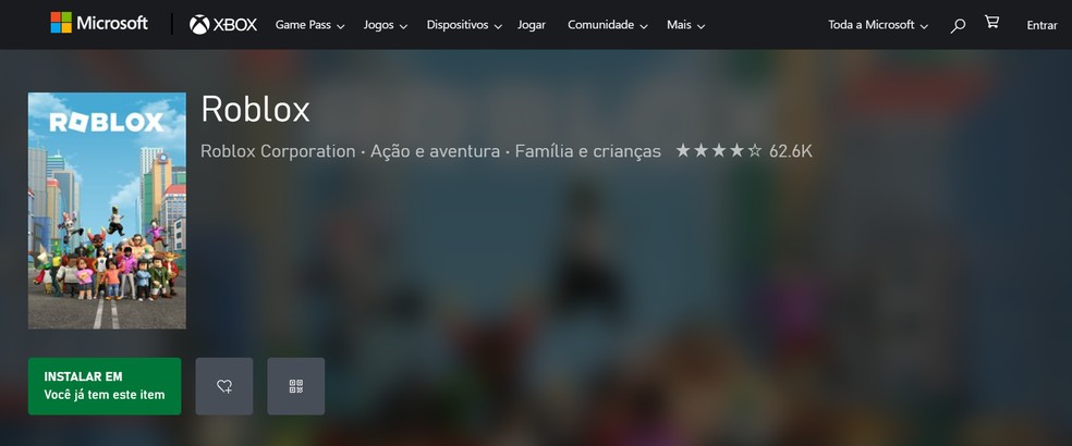 É possível baixar o Roblox no PC diretamente na loja de apps Microsoft Store — Foto: Reprodução/Raíssa Delphim