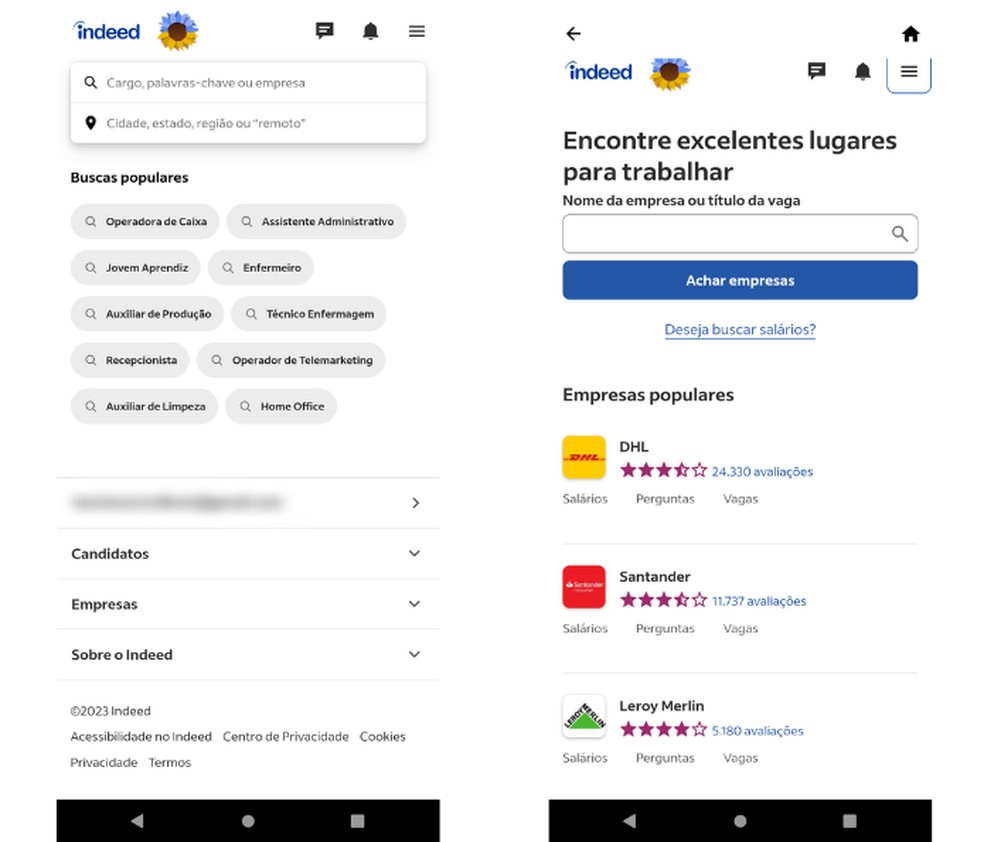 Aplicativo Indeed está disponível para Android e iPhone (iOS) e reúne vagas de emprego e avaliações sobre empresas — Foto: Reprodução/Mariana Tralback