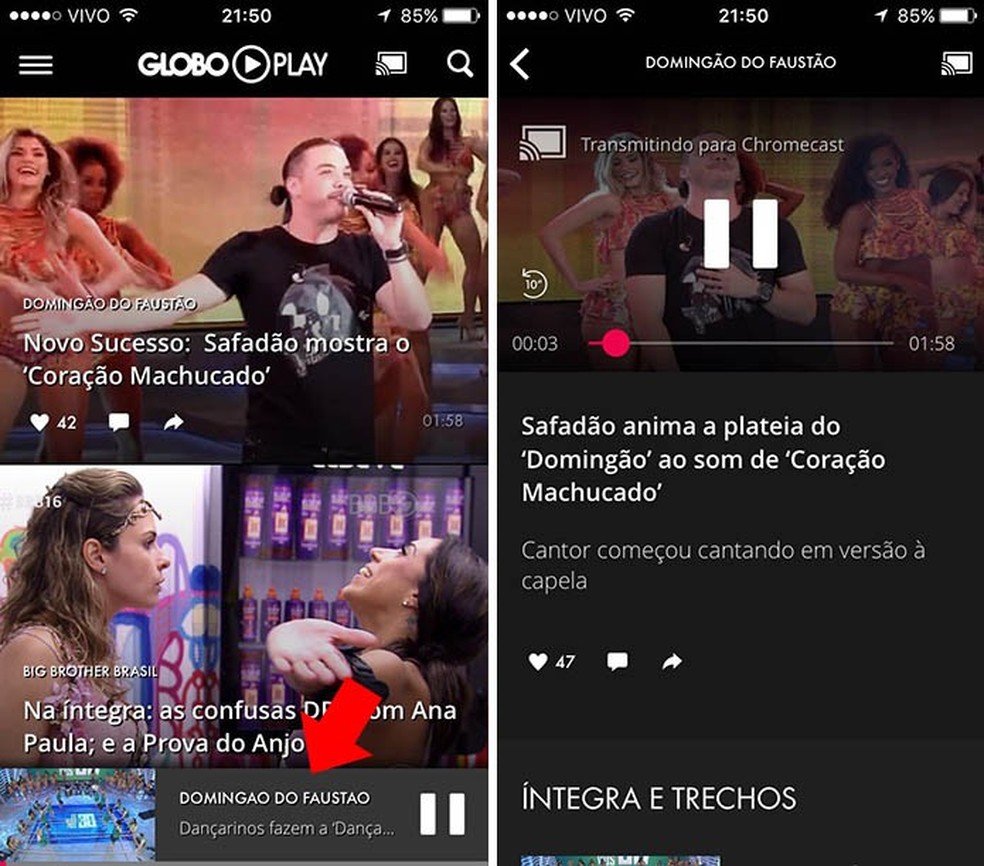 Navegue pelo app enquanto o vídeo aparece na TV (Foto: Reprodução/Paulo Alves) — Foto: TechTudo