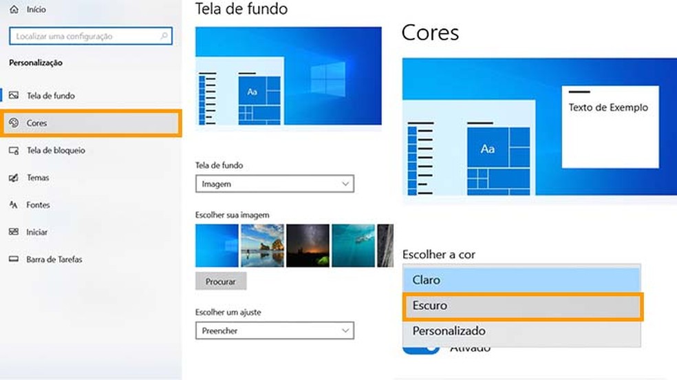 Sequência para acessar as cores do Windows  — Foto: Aricia Faria/TechTudo