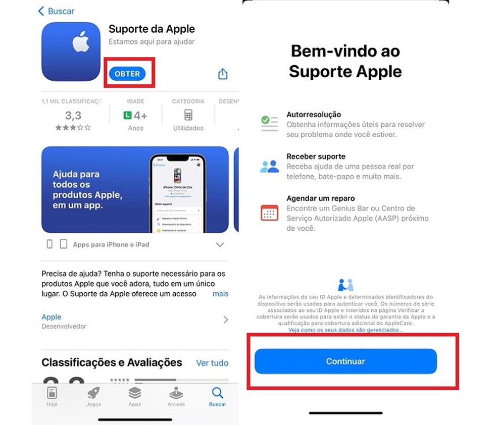 Também é possível buscar por ajuda no aplicativo Suporta da Apple — Foto: Reprodução/Apple