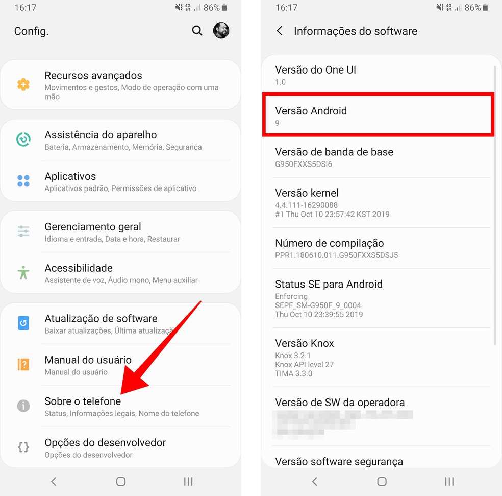 Descubra a versão do Android no menu "Sobre o Telefone" — Foto: Reprodução/Paulo Alves