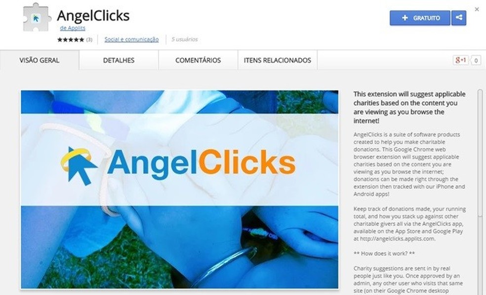 AngelClicks sugere instituições conforme conteúdo que você vê na web (Foto: Reprodução/Chrome Web Store) — Foto: TechTudo