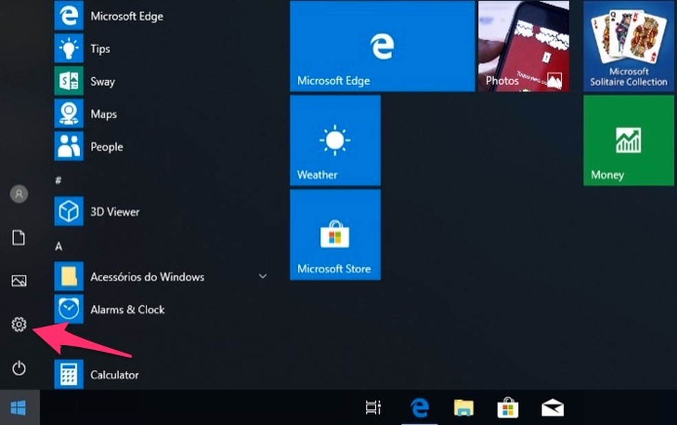 Ação para acessar configurações para o sistema no Windows 10 — Foto: Reprodução/Marvin Costa