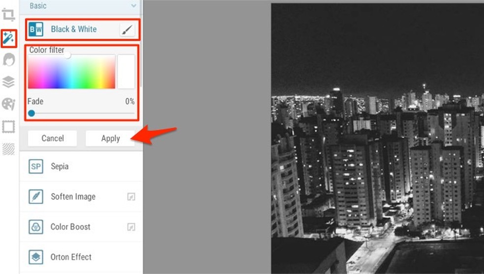 Opções de filtros para aplicar em imagens com o site iPiccy — Foto: Reprodução/Marvin Costa