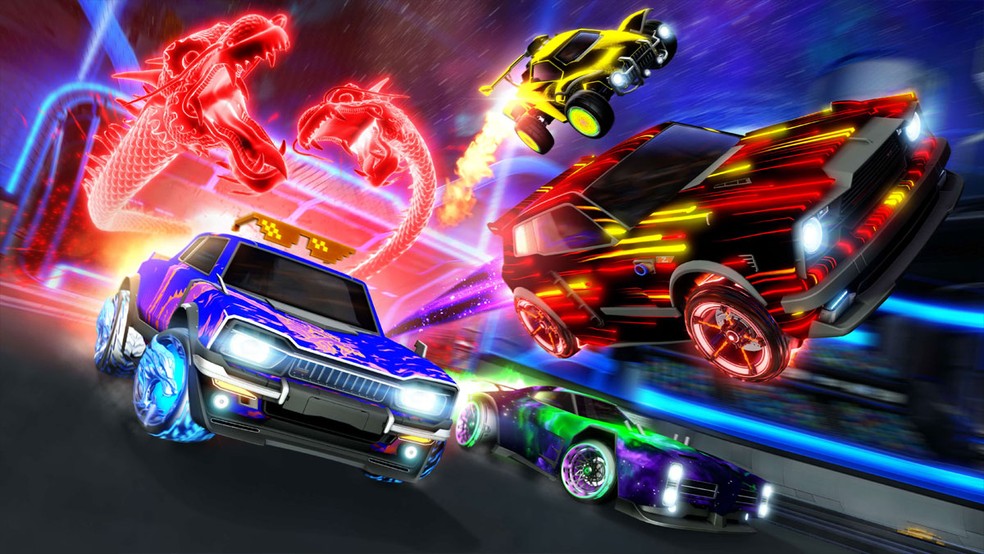 Rocket League é um game simples no início em que o objetivo é "chutar" a bola para o gol com seu carro, mas possui mecânicas avançadas sob sua superfície — Foto: Reprodução/Epic Games Store