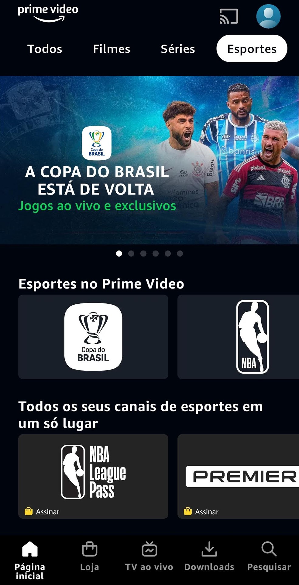 App do Amazon Prime Video permite assistir a jogos da Copa do Brasil e da NBA — Foto: Reprodução/Bruno Guerra