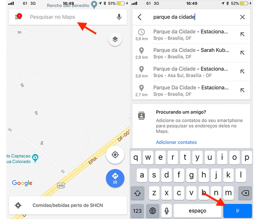 Caminho para iniciar a busca por um local no Google Maps para pedir um carro da Uber sem ter o app no celular — Foto: Reprodução/Marvin Costa