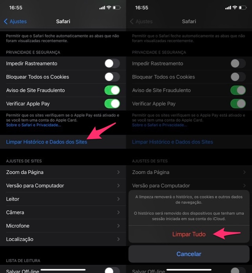 Como limpar dados de navegação no iPhone: os ajustes do iOS permitem limpar histórico — Foto: Reprodução/Marvin Costa