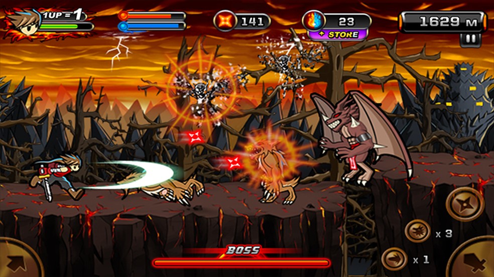 Diabo Ninja 2, ou Devil Ninja 2, apresenta muita ação e lutas contra chefes desafiadores — Foto: Reprodução/Google Play