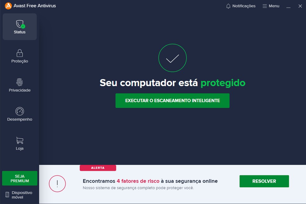 O Avast Free Antivirus é uma opção de software para manter a segurança do seu dispositivo — Foto: Reprodução/Gabriel Pereira