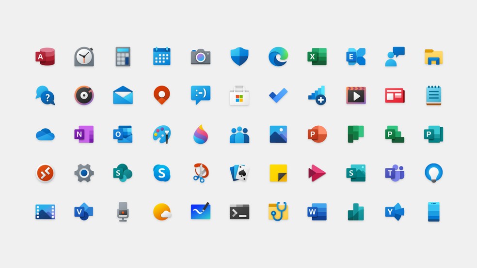 Novos ícones do Windows 10 têm mais cores e contornos arredondados — Foto: Divulgação/Microsoft