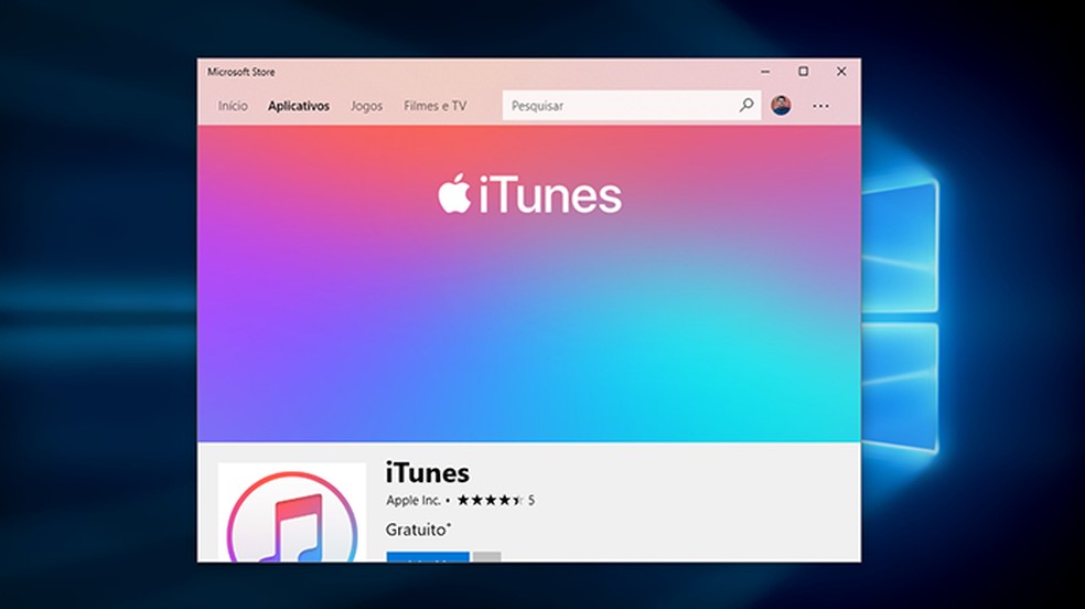 Apple lança iTunes na loja oficial do Windows 10 — Foto: Reprodução/Paulo Alves