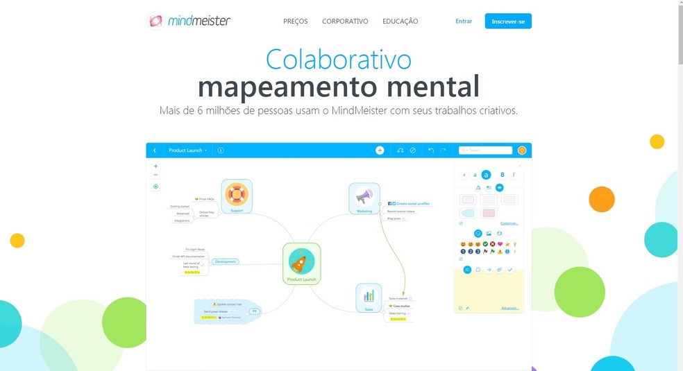 O MindMeister é um software eficiente de criação de mapas mentais — Foto: Reprodução/Gabriel Pereira