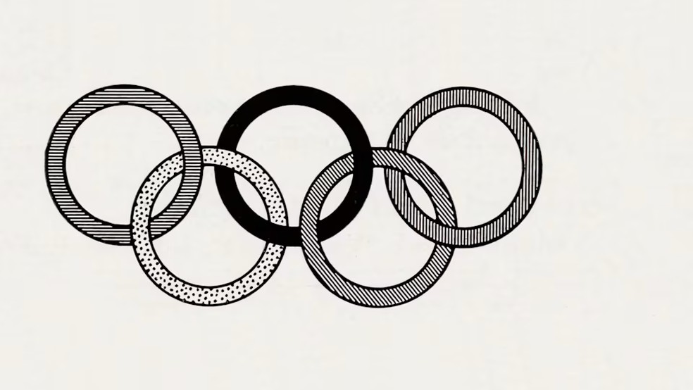 Versão específica dos anéis aprovada pelo COI em 1957 — Foto: Reprodução/COI