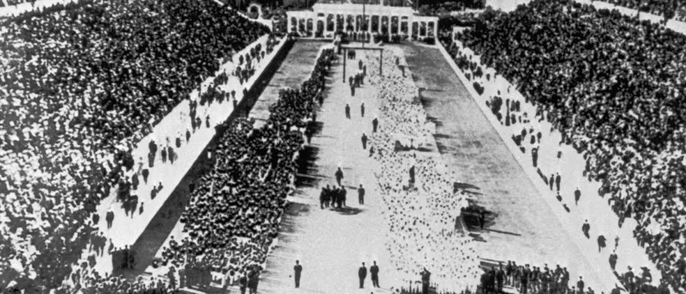 Imagem da primeira edição dos Jogos Olímpicos de Atenas, em 1896 — Foto: Reprodução