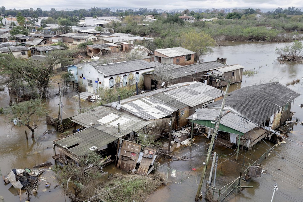 Locais alagados pela enchente no município de Eldorado do Sul — Foto: Bruno Peres/Agência Brasil