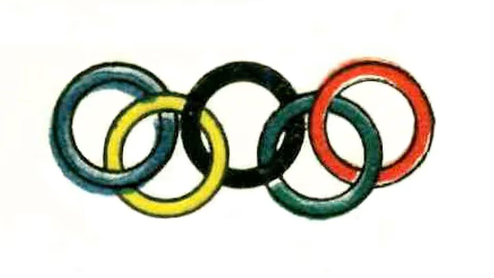 Estreia oficial da bandeira olímpica na sétima Olimpíadas, na Antuérpia, em 1920. — Foto: Reprodução/COI