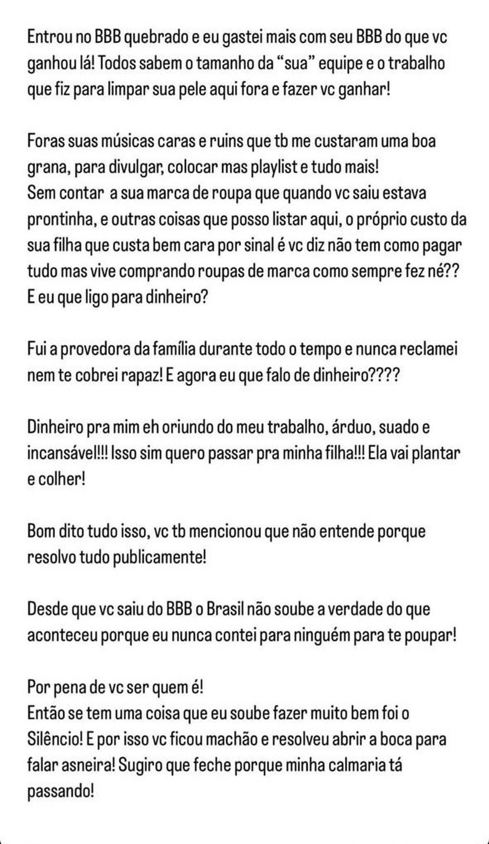 Pronunciamento de Maíra Cardi — Foto: Reprodução/Instagram