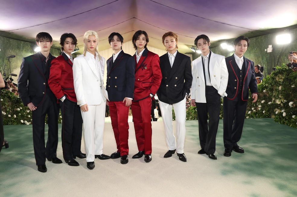 Bang Chan, Han, Felix, Seungmin, Hyunjin, I.N, Lee Know e Changbin de Tommy Hilfiger — Foto: Getty Images