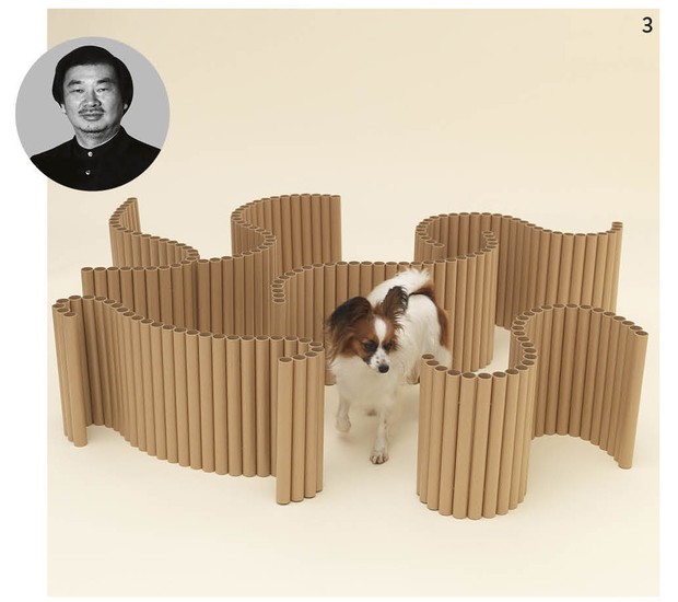 O papelão que dá forma aos rolos de papel-alumínio se transformou em um labirinto divertido para os papillons, graças ao arquiteto japonês Shigeru Ban (Foto: Hiroshi Yoda / Architecture for Dogs / Divulgação)