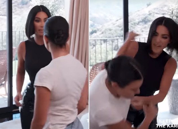 Kim Kardashian e Kourtney Kardashian saem no tapa em reality (Foto: Reprodução)