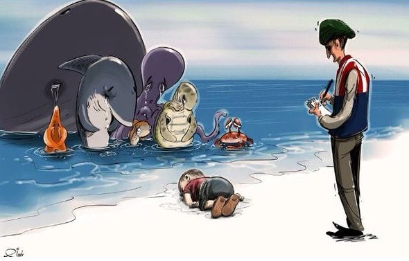 Desenho compartilhado nas redes em homenagem a Alan Kurdi