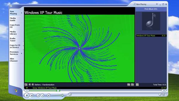 Windows Media Player exibia animações com ondas coloridas durante a reprodução da faixa