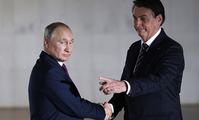 Vladimir Putin e Jair Bolsonaro em Brasília, na cúpula dos Brics de 2019