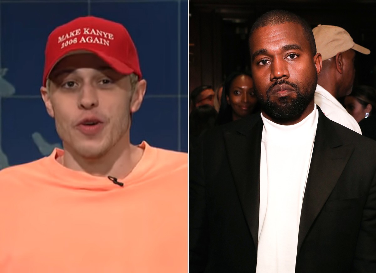 Pete Davidson e Kanye West (Foto: Reprodução / Youtube e Getty Images)