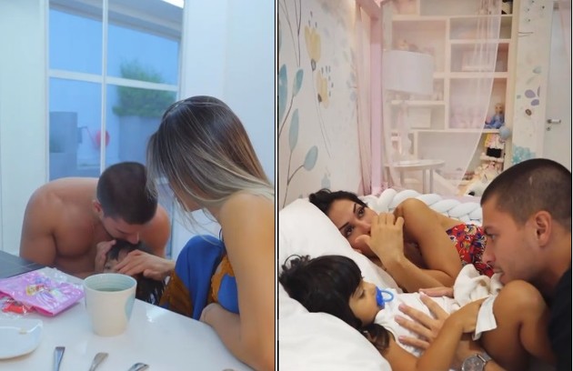 Num vídeo, o casal mostrou parte da cozinha e do quarto da filha (Foto: Reprodução)