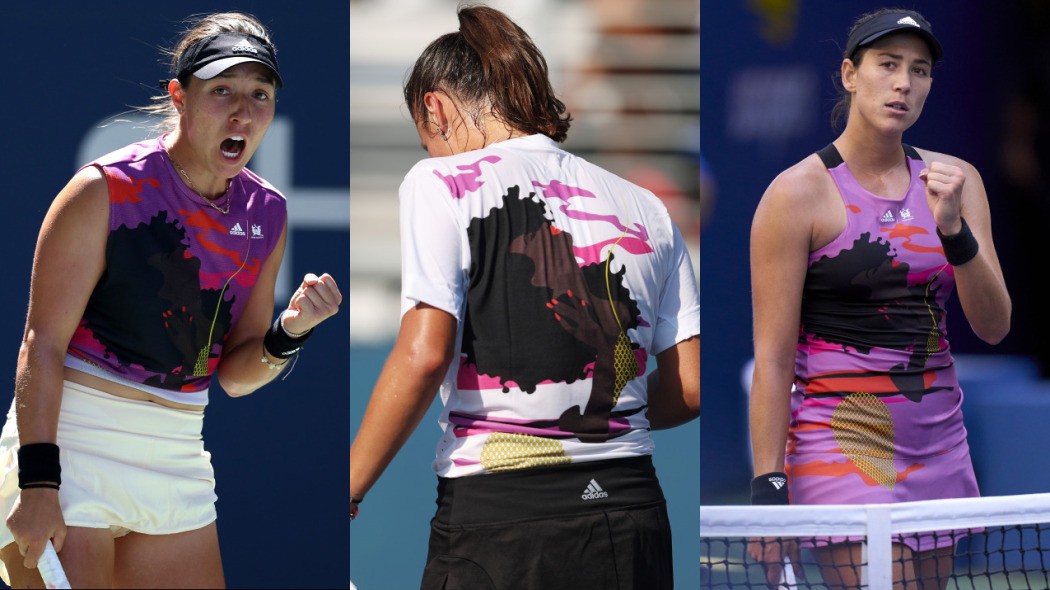 Jessica Pegula, Daria Kasatkina e Garbiñe Muguruza usam Adidas x Thebe Magugu no US Open 2022 (Foto: Al Bello e Julian Finney via Getty Images; Diego Souto/Quality Sport Images)