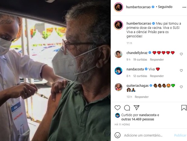 Humberto Carrão celebra vacinação do pai, Paulo Roberto (Foto: Reprodução/Instagram)