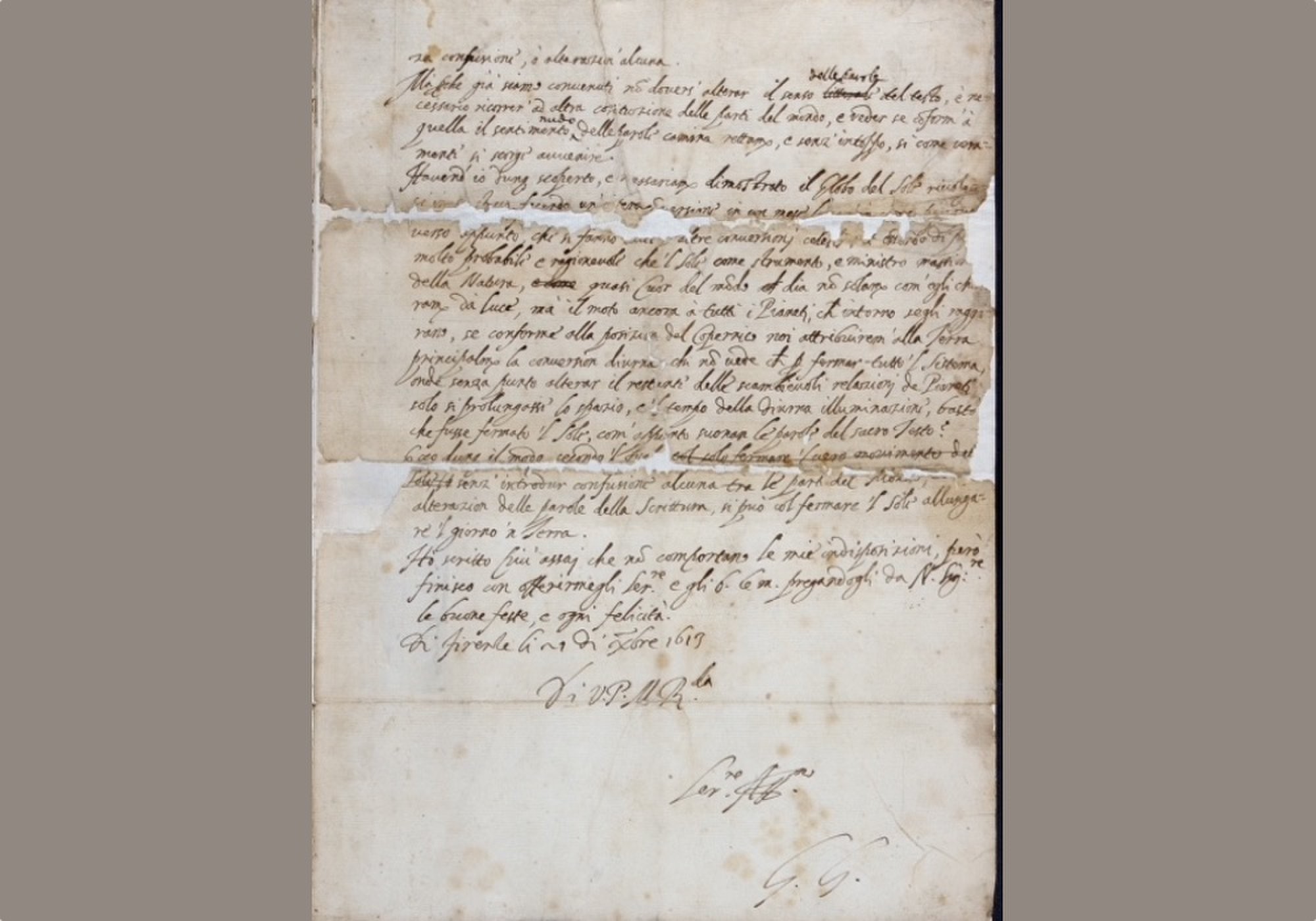 Carta original de Galileu Galilei (Foto: The Royal Society)