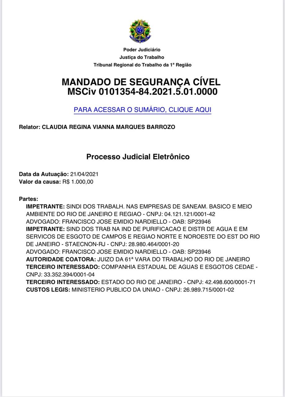 Justiça do Trabalho acaba de suspender leilão da Cedae