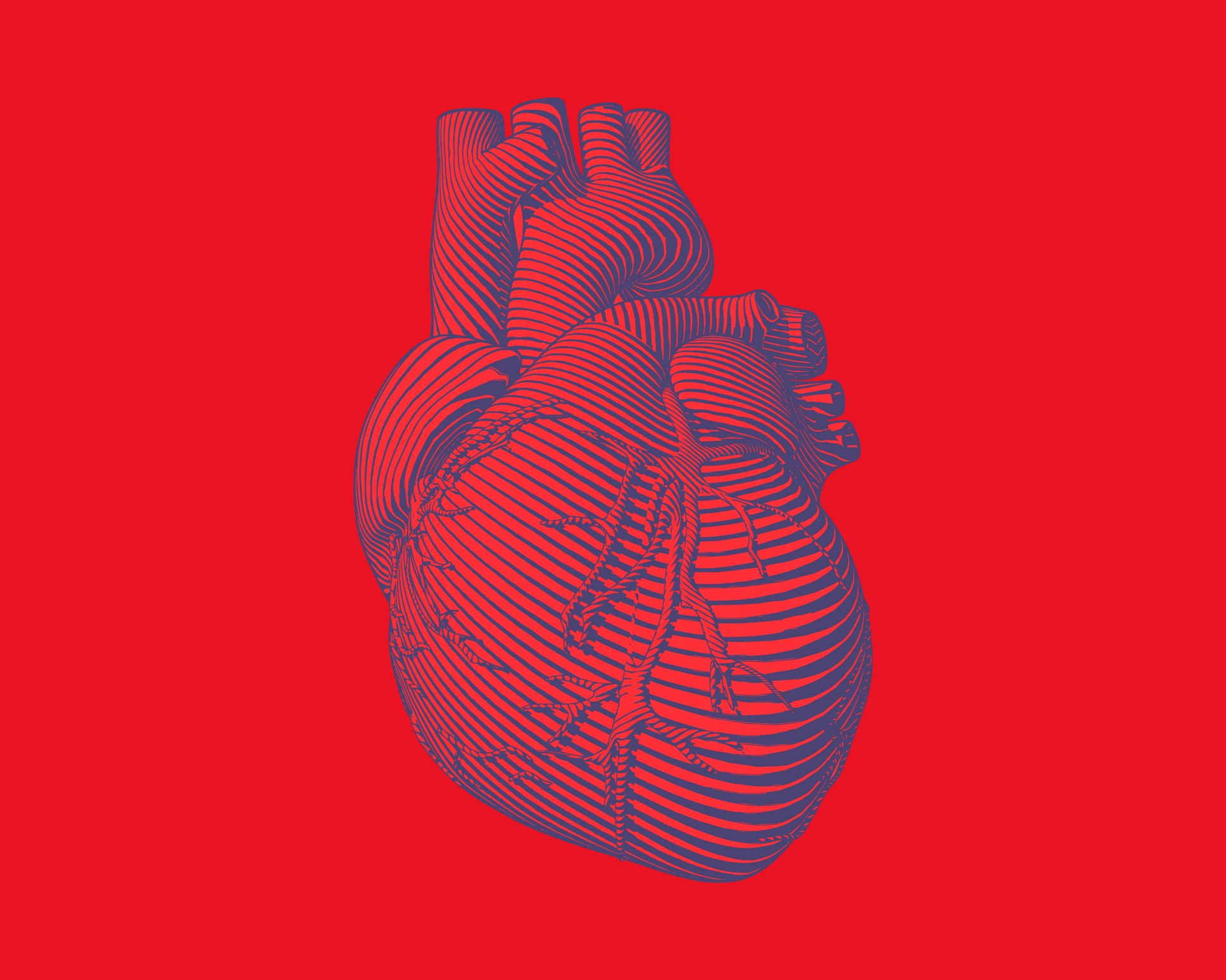 Engraving blue human heart with flow line art stroke on red background (Foto: Getty Images/iStockphoto)