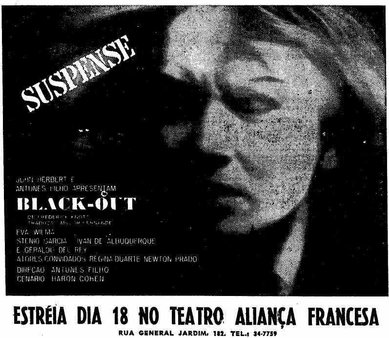 Cartaz da peça 'Black out', com Eva Wilma, em cartaz em 1968