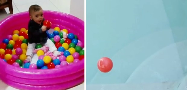 Bolinha correu para piscina de água e Esther foi atrás (Foto: Reprodução/Instagram)