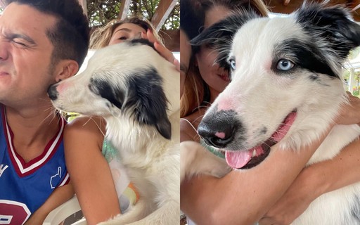 Luan Santana posa com a noiva e o cachorro e se declara: “Meu amores” 