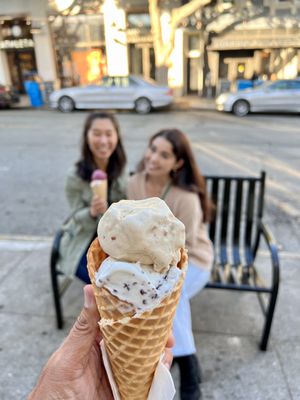 Photo of Salt & Straw - San Francisco, CA, US. Cold Brew Coffee Cashew Praline & Freckled Mint Chip in Waffle Cone with my Loves...