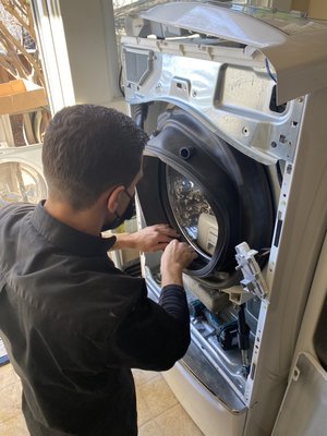 Photo of Zuta Appliance Repair - Berkeley, CA, US. Front load washer gasket replacement. Appliance repair, Appliance service, Refrigerator repair, Washing machine repair, Dishwasher repair.