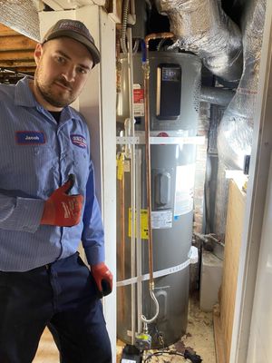 Photo of George Salet Plumbing - Brisbane, CA, US. Dmitri installed an 80 gallon hybrid heat pump water heater.