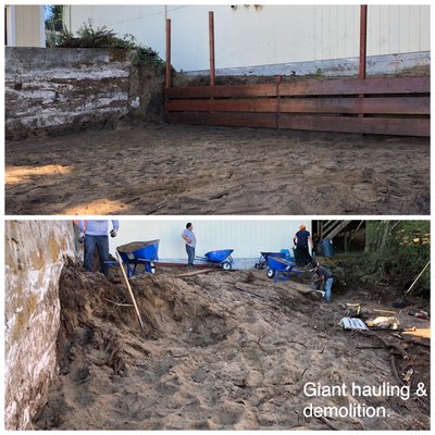 Photo of Giant Hauling & Demolition - San Francisco, CA, US. We helped this customer by removing 30 yards of dirt and building a temporary retaining wall. Job was in the hills of SF