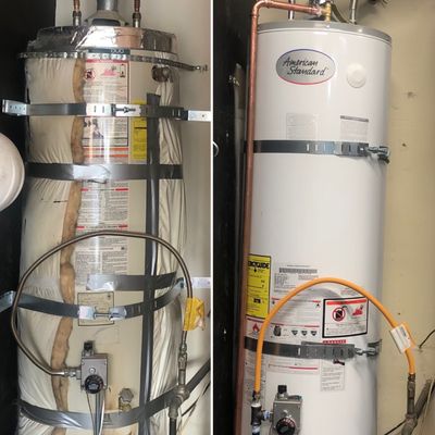 Photo of Curoso Plumbing - Santa Rosa, CA, US. Our very old water heater vs my our new replacement