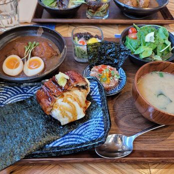 Lunch special set with unagi onigiri