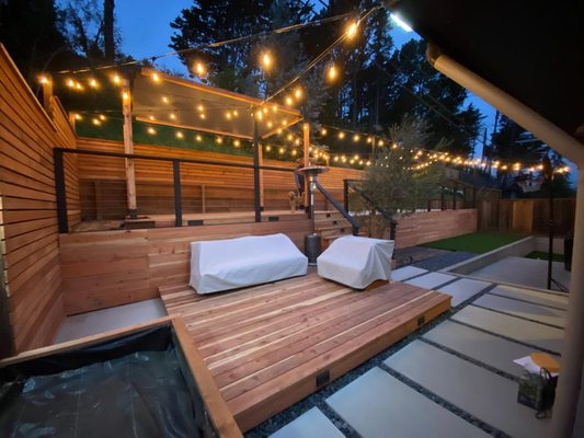 Photo of GCSF Pavers & Landscape - Burlingame, CA, US. Deck, pergola, patio, concrete slabs, lights....