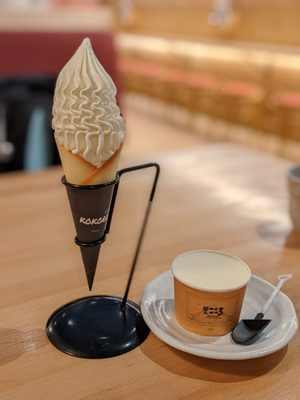 Photo of Kokoro Tokyo Mazesoba - Vancouver, BC, CA. Hokkaido creme cone - $5.99 Fuji cheese cup cake - $5.49  Totally worth it!!!