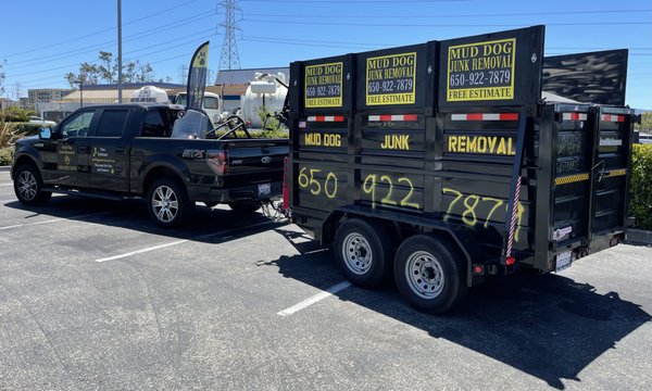 Photo of Mud Dog Junk Removal - South San Francisco, CA, US. The Mud Dog Junk Removal truck and trailer, ready to pickup your old stuff.