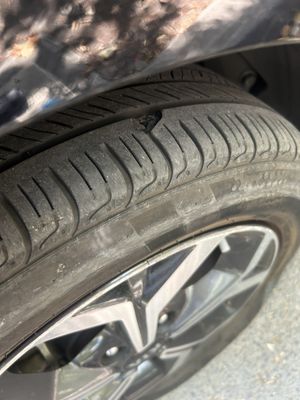 Photo of Orozcos Tires - Berkeley, CA, US. Big cut in the tire from freeway